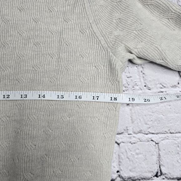Club Monaco 100% Wool Cream Beige Khaki Crew Neck Cable Knit Sweater Size Medium - Picture 9 of 13